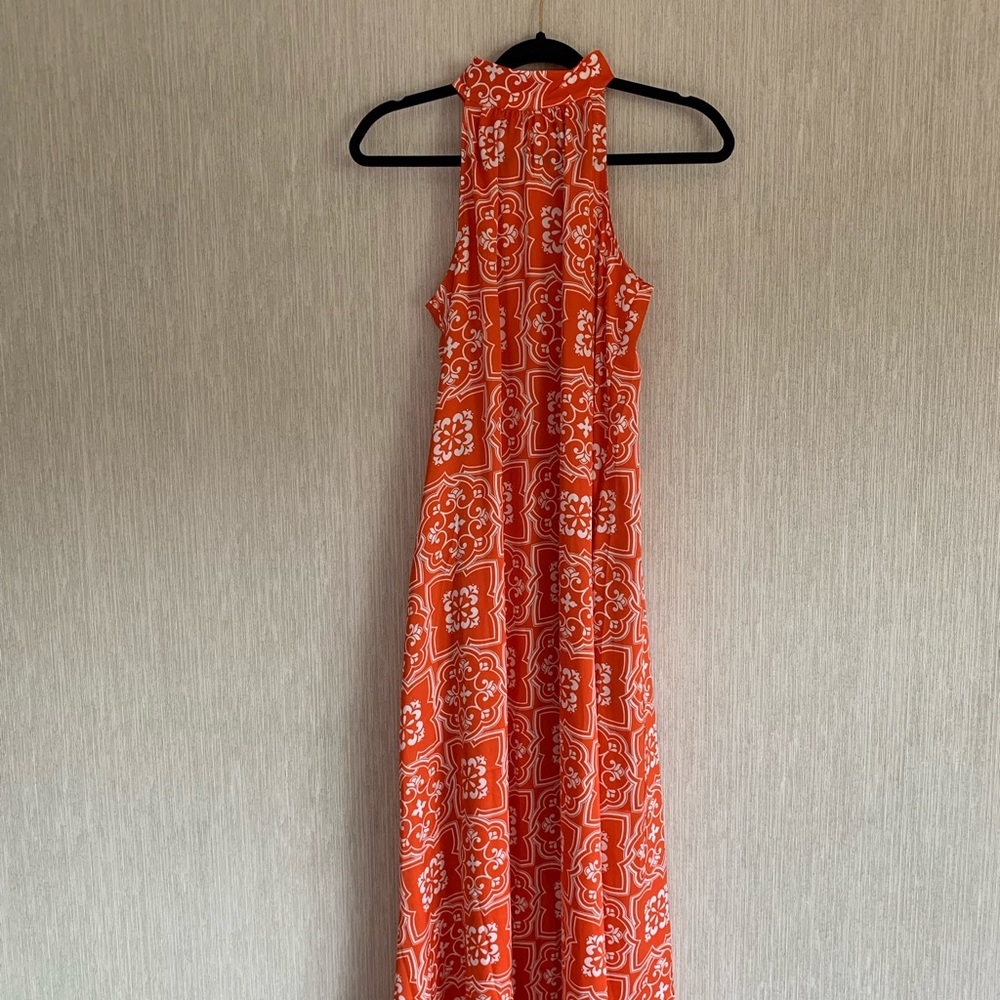 Ann Taylor Size Small Petite Orange High Neck Maxi Dress